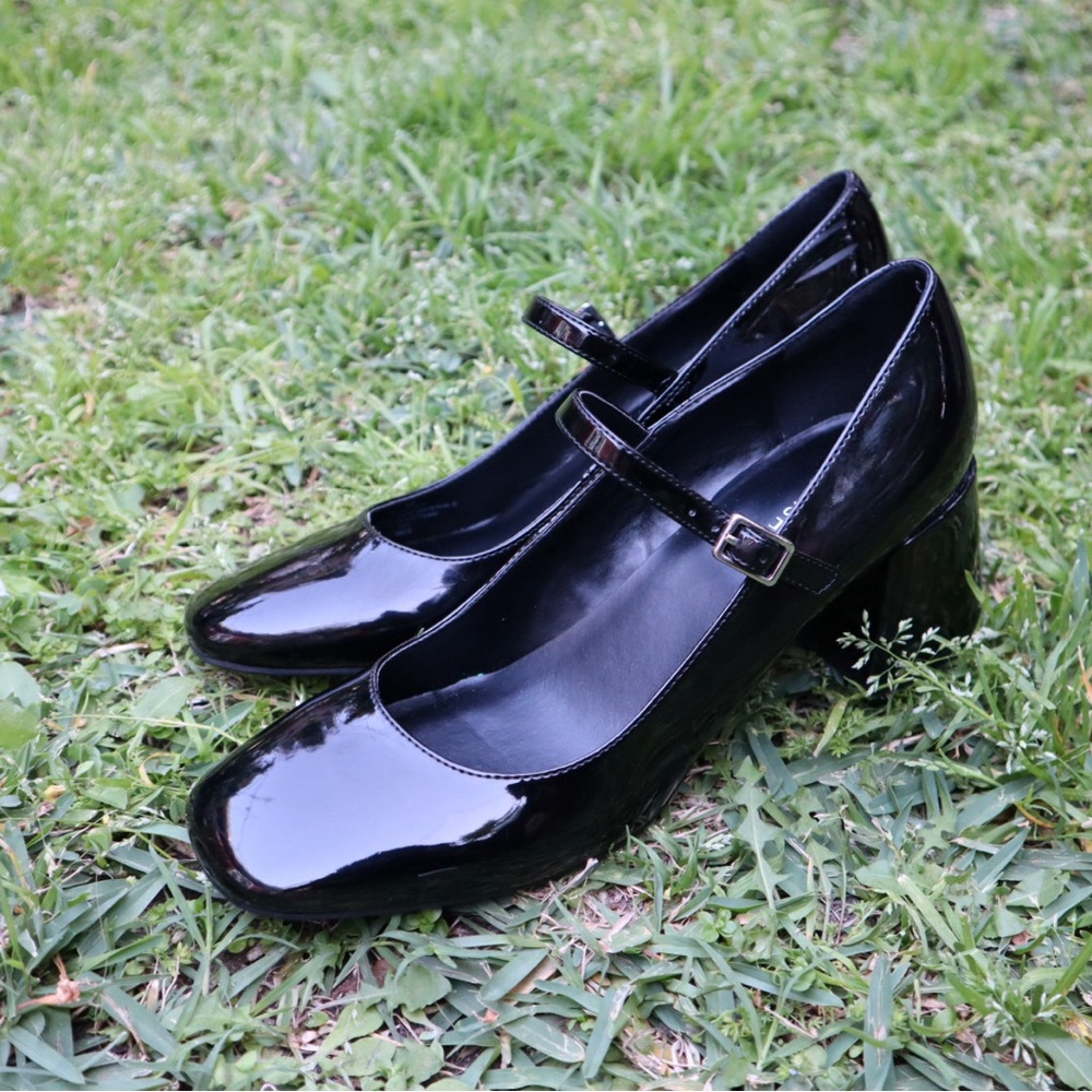 Marc Fisher Shoes Black Patent Mary Jane Pumps Shoes 8 block heel